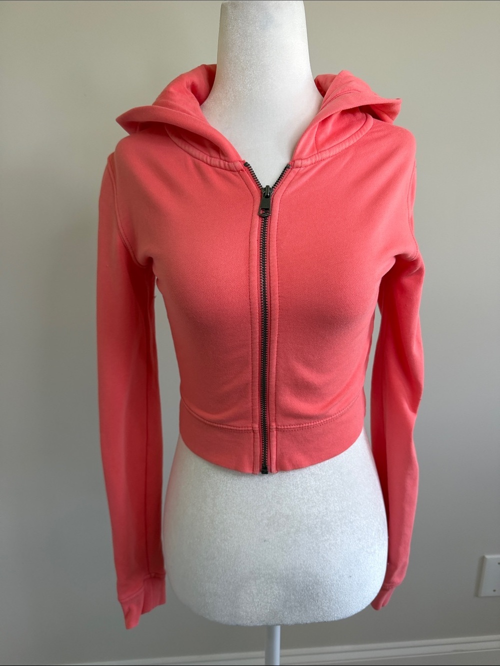 American Eagle Coral Zip-Up Hoodie Jacket - Women's Cropped Hooded Jacket Sz XS